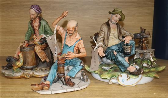 Three Capo di Monte figures of tramps